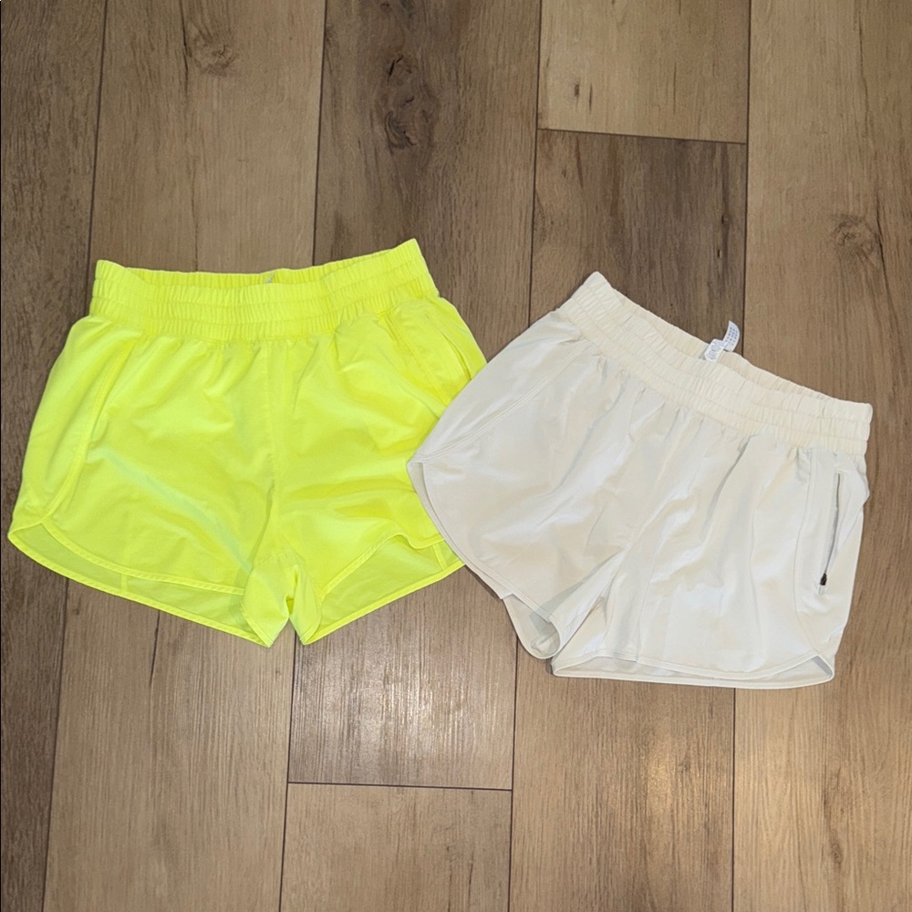 CRZ YOGA Neon Yellow and Cream Athletic Shorts